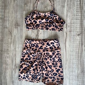 Workout set. Leopard print exercise bra and shorts